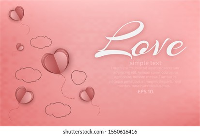 Vector Love Postcard Heart shaped balloon on a pink background Cloud Stripes Or the design of birthday greetings Modern concepts
