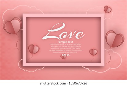 Vector Love Postcard Heart shaped balloon on a pink background Cloud Stripes Or the design of birthday greetings Modern concepts