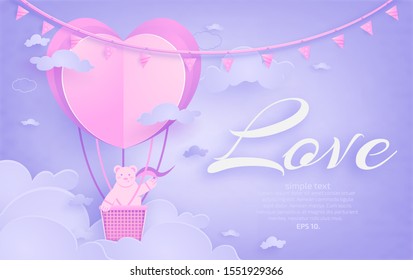 Vector Love Postcard Heart shaped balloon on a pink background Cloud Stripes Or the design of birthday greetings Modern concepts