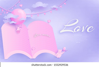 Vector Love Postcard Heart shaped balloon on a pink background Cloud Stripes Or the design of birthday greetings Modern concepts