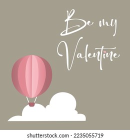Vector love postcard for Valentine's Day with pink Balloon, paper clouds and blue background