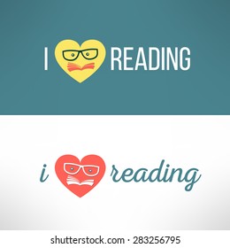 Vector love reading banner with heart and book in modern flat design. Hipster education and literature concept.
