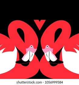 Vector in love with red flamingos on a dark background