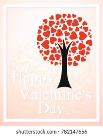 Vector, Love red tree with leaves in heart shape isolated on light pink background . Happy Valentine's day greeting card, Love iconic, Idea for art, card, gift, decoration, wallpaper, and background