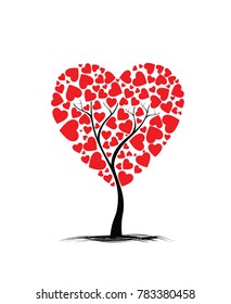 Vector, Love red tree with leaves in heart shape isolated on white background . Happy Valentine's day greeting card, Love iconic, Idea for art, card, gift, decoration, wallpaper, and background