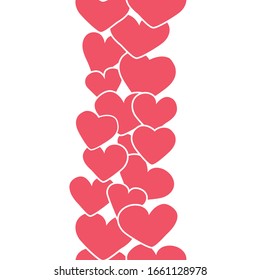 Vector Amor fila corazones rojos borde vertical sin fisuras. Perfecto para tejidos, embalajes, rayado, revestimientos de papel pintado, ropa de cama, sacos, tarjetas, impresiones