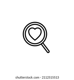 Vector love search Icon Search heart and love icon, vector. Magnifying glass with heart inside. Dating illustration. valentine's day icon Love search linear icon. Thin line illustration.