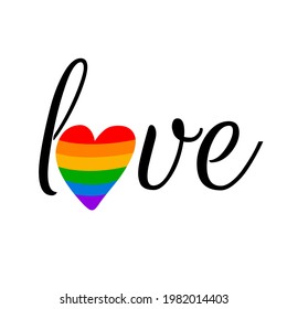 Vector love sign with lgbt rainbow heart vector illustration