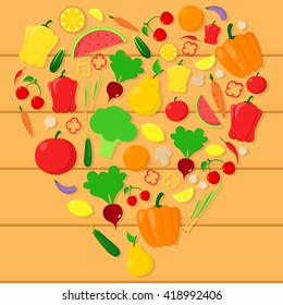 Vector love sign of vegetable. Healthy food and organic food.