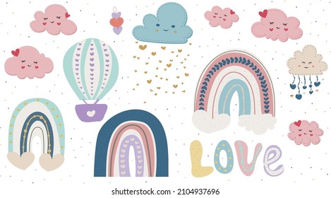 Vector of the love stickers - Love, rainbow and cloud clipart