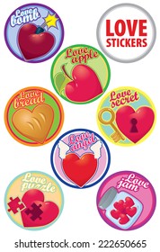 vector love stikers colorful set different hearts for design cards, wedding or party favors