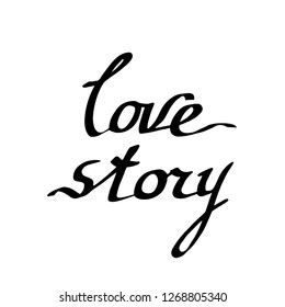 Vector Love story handwriting monogram calligraphy on white background. Isolated text illustration element. Black and white engraved ink art.