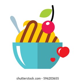 Vector Love Sweet Dessert. Flat style colorful Cartoon illustration.
