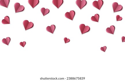 Vector Love Symbols: Heart-shaped Paper Elements Soaring Against a Pink Background for Happy Women's, Mother's, Valentine's Day, birthday greeting card.
