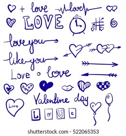 Vector love symbols set inc blue