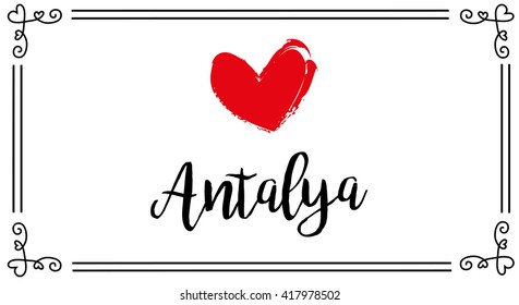 vector love theme postcard for antalya city