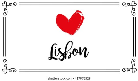 vector love theme postcard for lisbon city