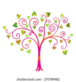 Vector love tree in cartoon paper cut style 