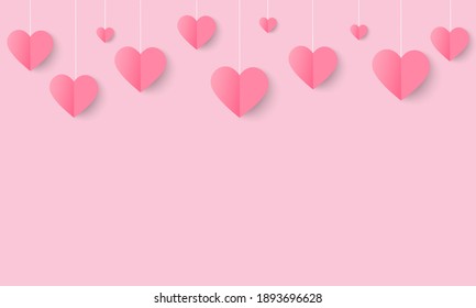 amor vectorial y fondo de día valentino con el corazón colgante del origami.