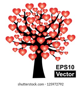 Vector : Love or Valentine's Day Concept Present By The Tree With Red Heart Leaf Isolated on White Background