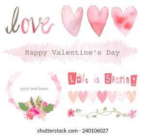Vector of love and valentines day elements in pastel color