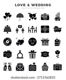 Vector Love and Wedding types icon set in Glyph style. vector illustration.