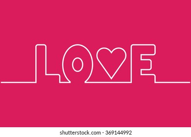 vector Love word line, isolated white symbol with heart on pink background