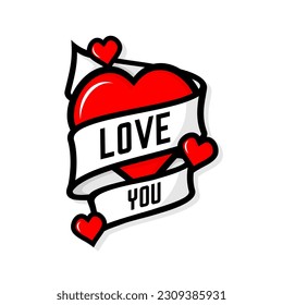 vector of love wrapped around a ribbon that says love you