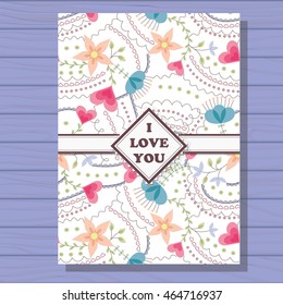 Vector I love you card on wooden background