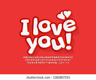 Vector I love you greeting card. St Valentines gift with bright funny Font. Stylish Alphabet Letters, Numbers and Symbols.