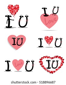 Vector I love You hand drawn cute cartoon style vector. Lovely hearts romantic greeting sign message design decoration.