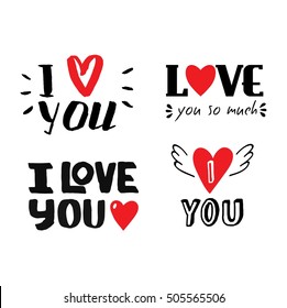 Vector I love You text hand drawn lettering collection, inspirational quote