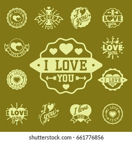 Vector I love You text overlays hand drawn lettering badge inspirational lover quote illustration.