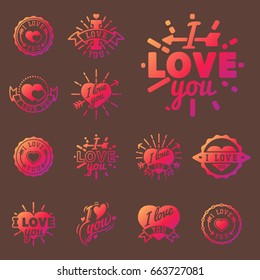 Vector I love You text overlays hand drawn lettering badge inspirational lover quote illustration.