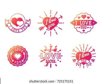 Vector I love You text overlays hand drawn lettering badge inspirational lover quote illustration.