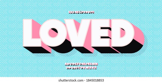Vector loved font 3d trendy typography colorful sans serif style for greeting valentines card, t shirt, promotion, party poster, book, sale banner, printing, decoration, stamp. Cool alphabet 10 eps