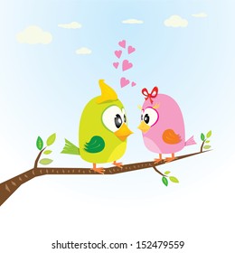 Vector lovely Birds on branch. love funny concept design for greeting card or invitation. valentine day background/