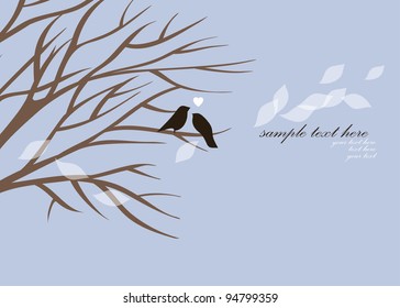 vector lovely birds sitting on a tree,