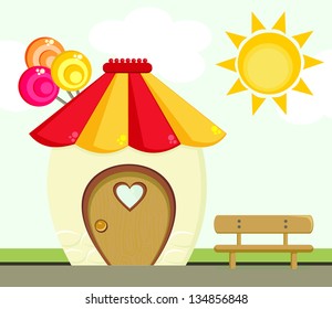Vector lovely candy shop with bench
