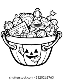 vector lovely hand drawn line art  Halloween candy bag