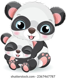 Vector lovely mommy and baby Panda