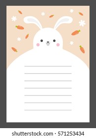 Vector lovely rabbit writing paper template design. Print ready. Standard A4 size with 3mm bleed. CMYK color mode.