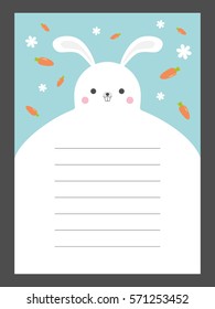 Vector lovely rabbit writing paper template design. Print ready. Standard A4 size with 3mm bleed. CMYK color mode.