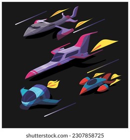 vector lovely spaceship collection with flat design