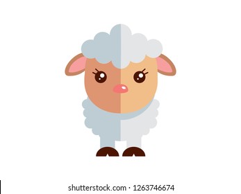 Vector lovely white sheep on the White Blackground