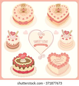 Vector the lover cakes for valentine's day.Pink pastel color theme. 