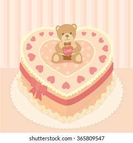 Vector for Lover cakes.Heart and bear decoration around the border heart cake.bear
