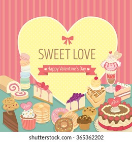 Vector lover dessert for Valentine's Day.Bakery cafe shop.