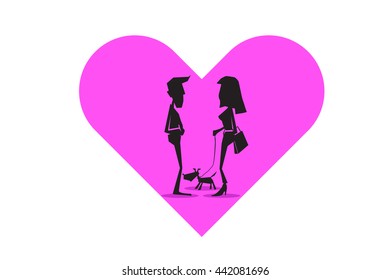 Vector Lover and dog in Pink Heart.