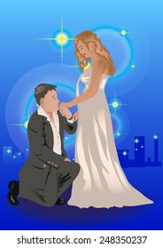 Vector Lovers in city On a blue background.